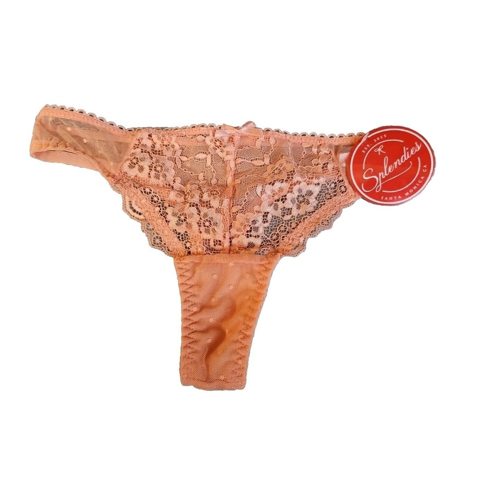 Size M - NWT Splendies 1pr Lacy Peach Color Thong‎ Panties